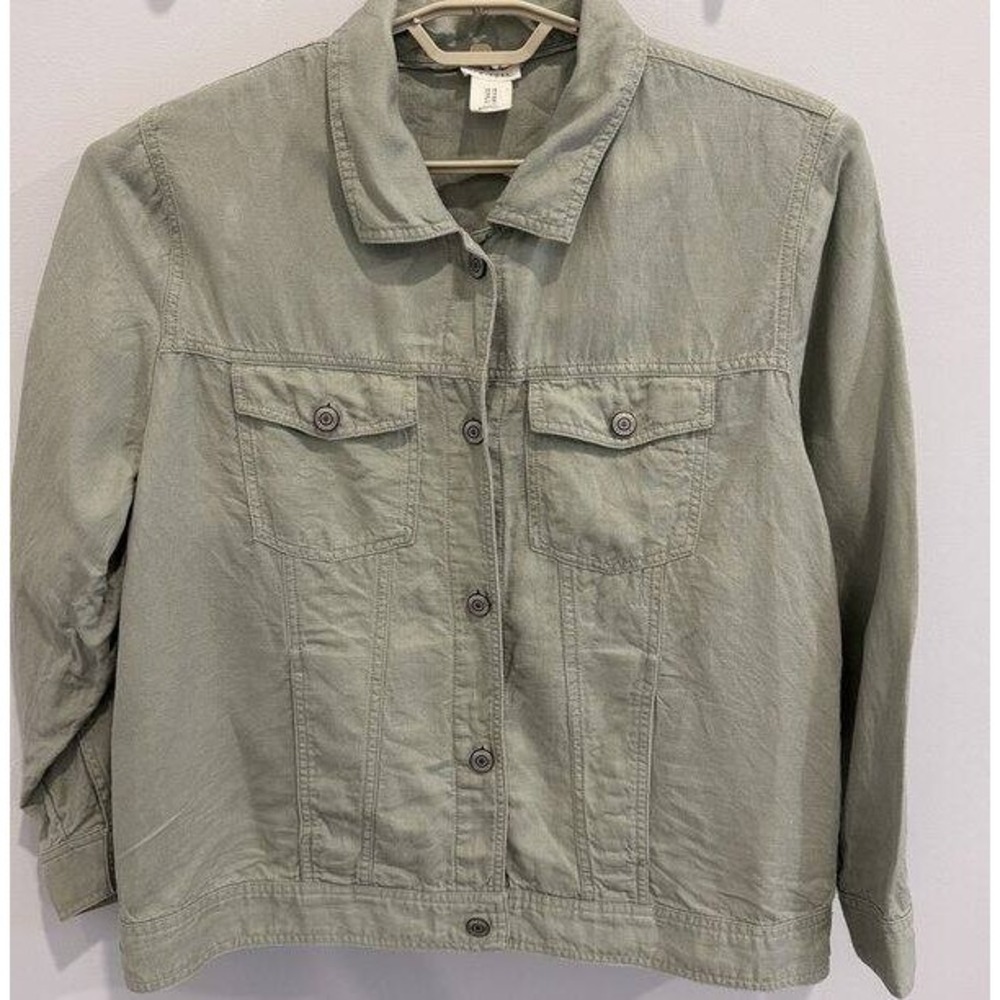 Nicole Miller Linen Blend Jacket Pale Green Button Front Pockets Size 1X